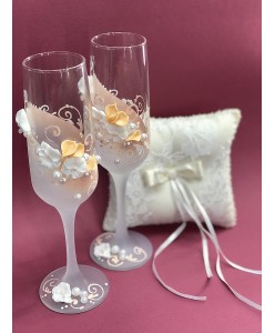 B 049-1 Свадебные бокалы с персиковым декором