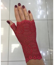 PR 140-red  Кружевные перчатки без пальцев красные