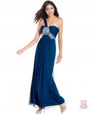 V 177 Синее платье в пол с декором из страз