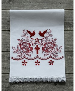 PL 079-3-red Пара рушників під ікони білий-бордо