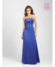 V 011 Атласное с кружевом  вечернее платье синего цвета