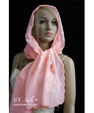 NK 074-pink Шаль-шарф розовый шифон с вышивкой