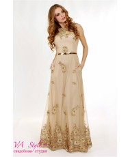 WD 258 Платье в золотистом цвете с вышивкой