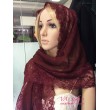 NK 056-red Шаль-шарф бордо тёмный лён с кружевом