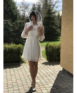 WD 269 Платье молочного цвета из шифона с кружевом с рукавом