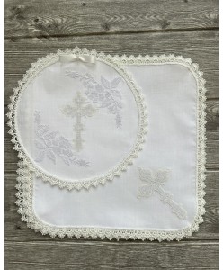 PL 087-mini  Набір платочків біла бавовна з молочним хрестик