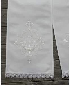 RU 148-para Рушники пара білі квіти-голубки бавовна