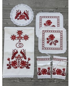 PL 147-domotk  Набір рушників і платочків бордо домоткане