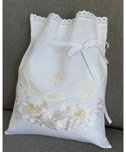 MI 185-len  Мішечок квіти білий льон