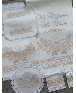 PL 190-5381-5261-domik  Набір рушників та платочки домотк пудра-крем