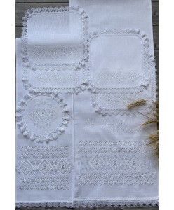 PL 121-w  Набір рушників та платочків білий льон геометрія