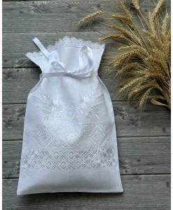 MI 121-len  Мішечок геометрія білий льон 31х50