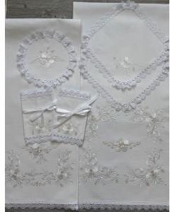 PL 195-domik  Набір рушників та платочки домотк квіти крем-біле