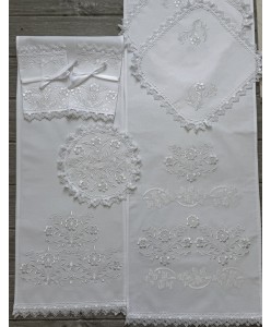 PL 197  Набір рушників та платочки бавовна квіти-завиток  біле