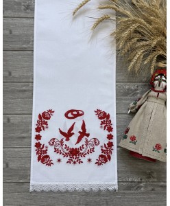 RU 173-1-red Рушник біла бавов 30х150 червон мальва