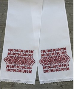 RU 121-red-para Рушники бавовна червоні геометрія пара