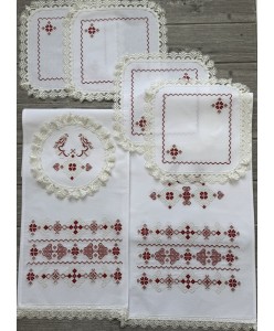 PL 199-3060-3177  Набір рушників та платочки бавовна бордо-айворі хрестик