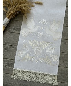 RU 200 Рушник льон великі пташки біло-молочн 36х190 