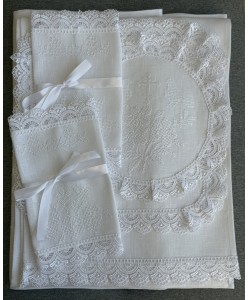 PL 155-linen-tepl  Набір рушників та платочків біл льон  квіти