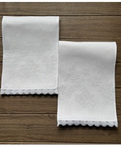 PL-RU 155-linen-tepl  Пара рушників білий льон квіти